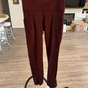 Athleta Maroon Leggings with Textured Panels